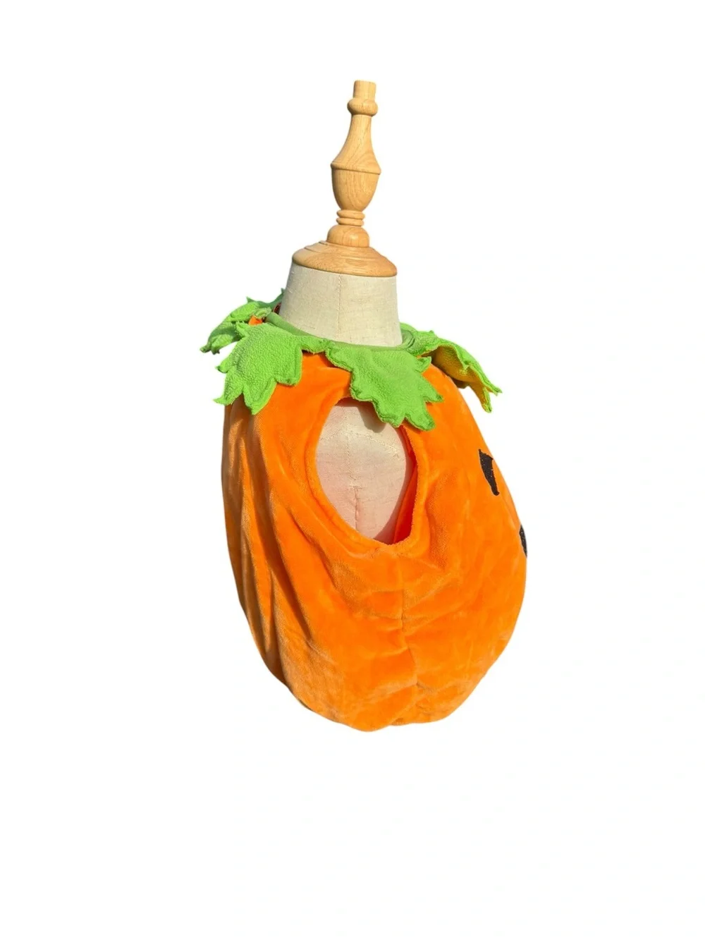 Kids Orange Pumpkin Costume Top with Green Leaf Collar